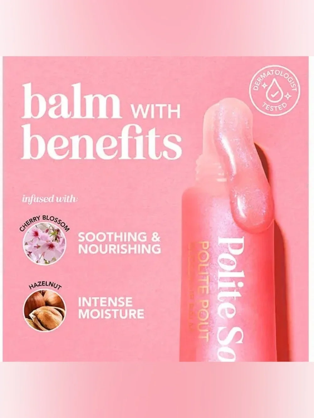 POLITE SOCIETY Polite Pout Glossy Lip Balm in Peach Bellini NEW IN BOX FULL SIZE
